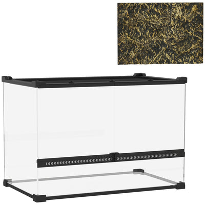 Glass Reptile Terrarium with Stone Background Front Ventilation and Lock 50x30x35cm Black