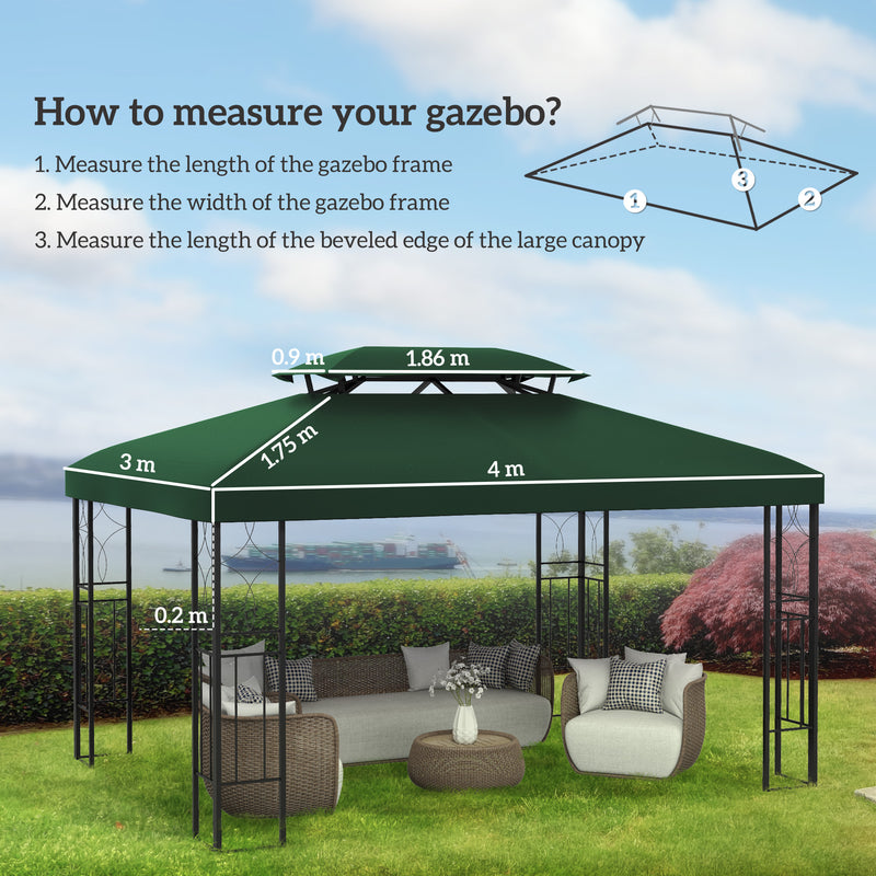 Green Gazebo Roof Replacement for 3 x 4m Frames UV Resistant by Outsunny