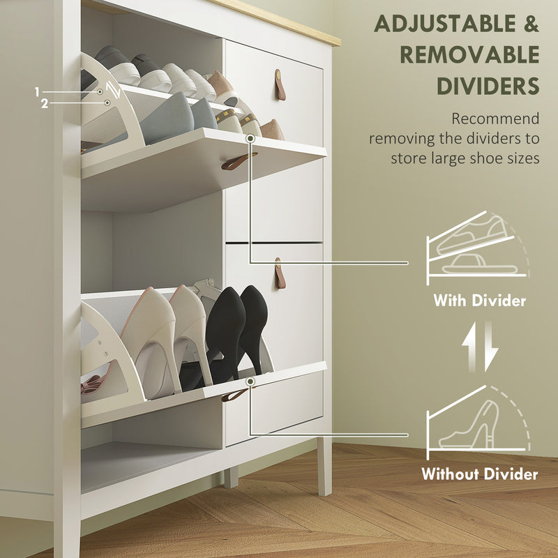 White Modern Shoe Storage Cabinet with Four Deep Drawers for Hallway Organising by HOMCOM