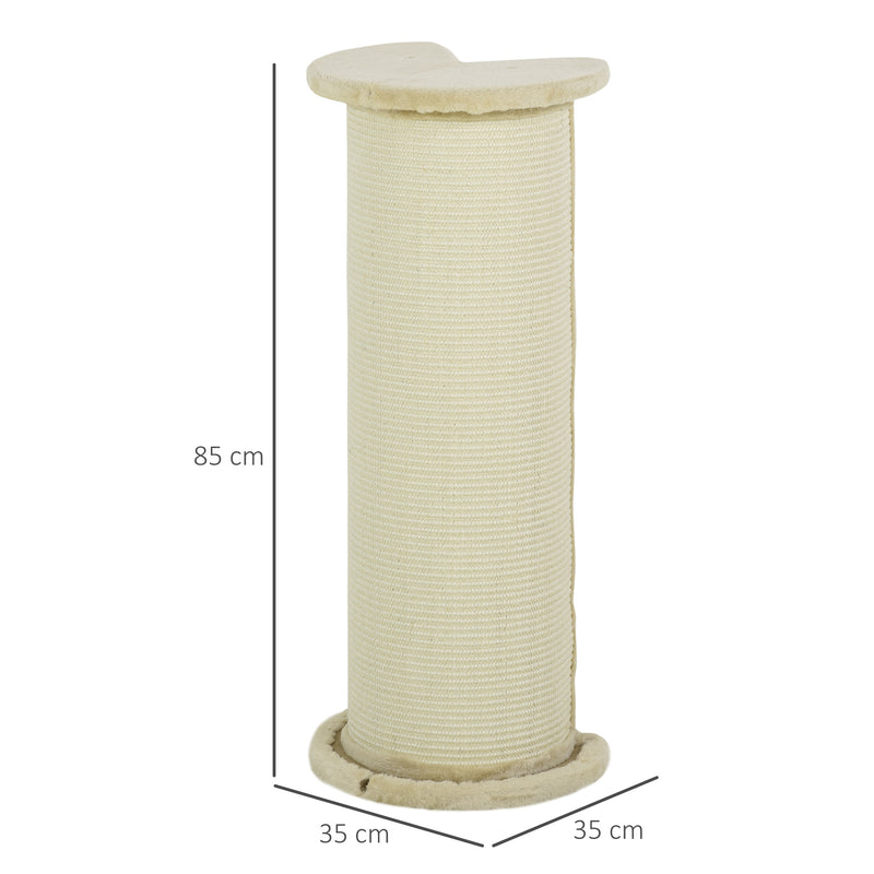 Tall Cat Scratching Post with Sisal Rope and Soft Plush Cover Anti Tip Design Beige