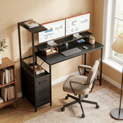 Computer Desk With Drawers and Charging Station for Dual Monitors and Gaming Black AOSOM