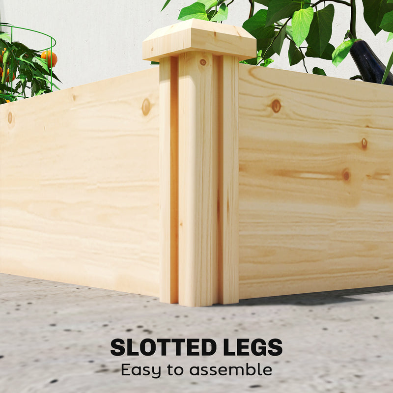 Raised Wooden Garden Planter Box With Divider For Vegetables Herbs And Flowers Natural AOSOM