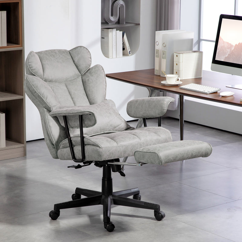 Ergonomic Executive Office Chair With Footrest Reclining Back And Lumbar Support, Grey