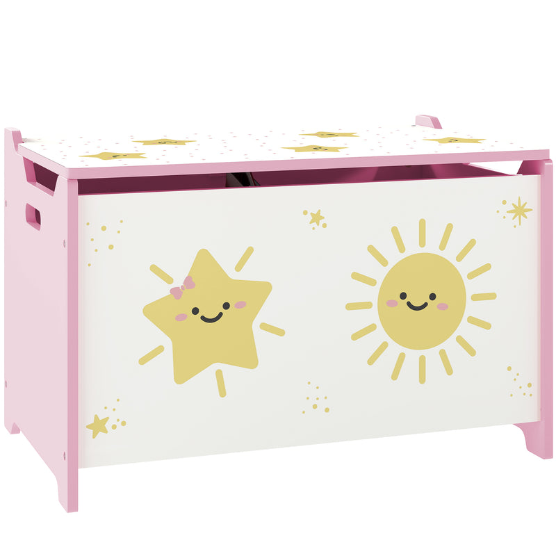 Kids Wooden Toy Storage Box with Safety Hinges and Handles for Playroom or Bedroom Pink 60x37x39 cm