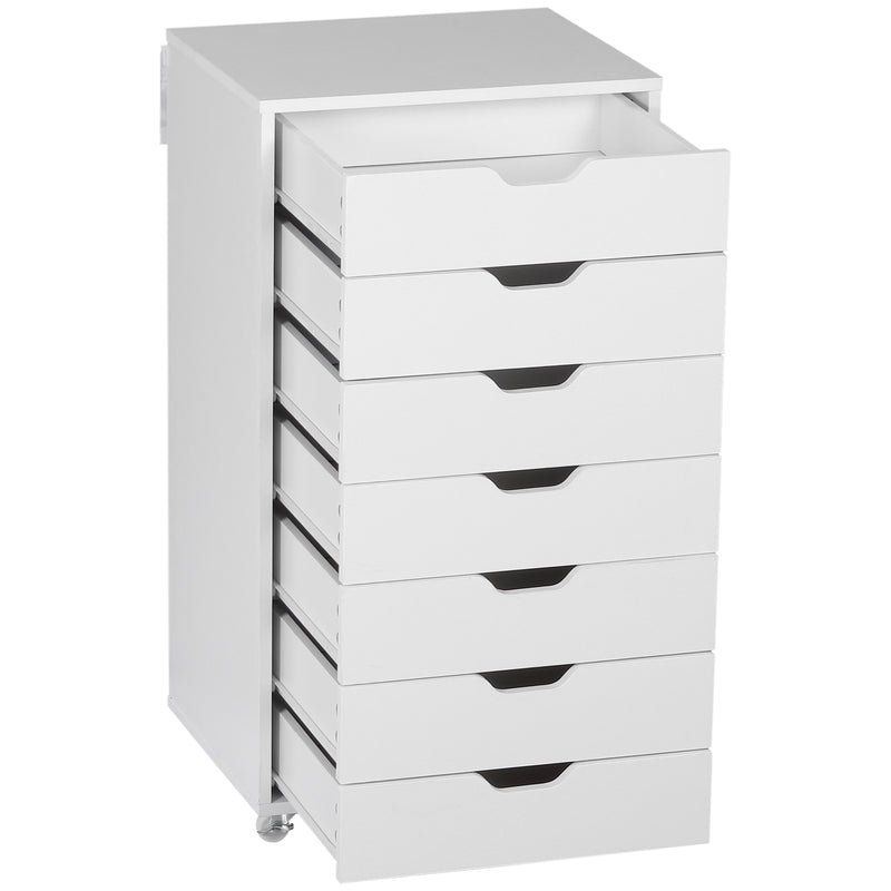 Mobile 7 Drawer Office Filing Cabinet With Smooth Rolling Wheels For Storage, White