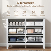 White 6 Drawer Chest of Drawers With Fluted Drawer Fronts and Gold Knobs - 100x40x78cm Homcom
