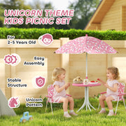 Kids Garden Table and Chair Set with Umbrella for Outdoor Playtime 4 Piece Pink AOSOM