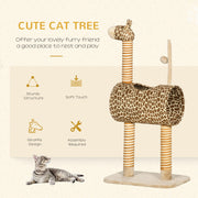 Giraffe Cat Tree with Scratching Posts Tunnel and Hanging Toy for Indoor Play Beige