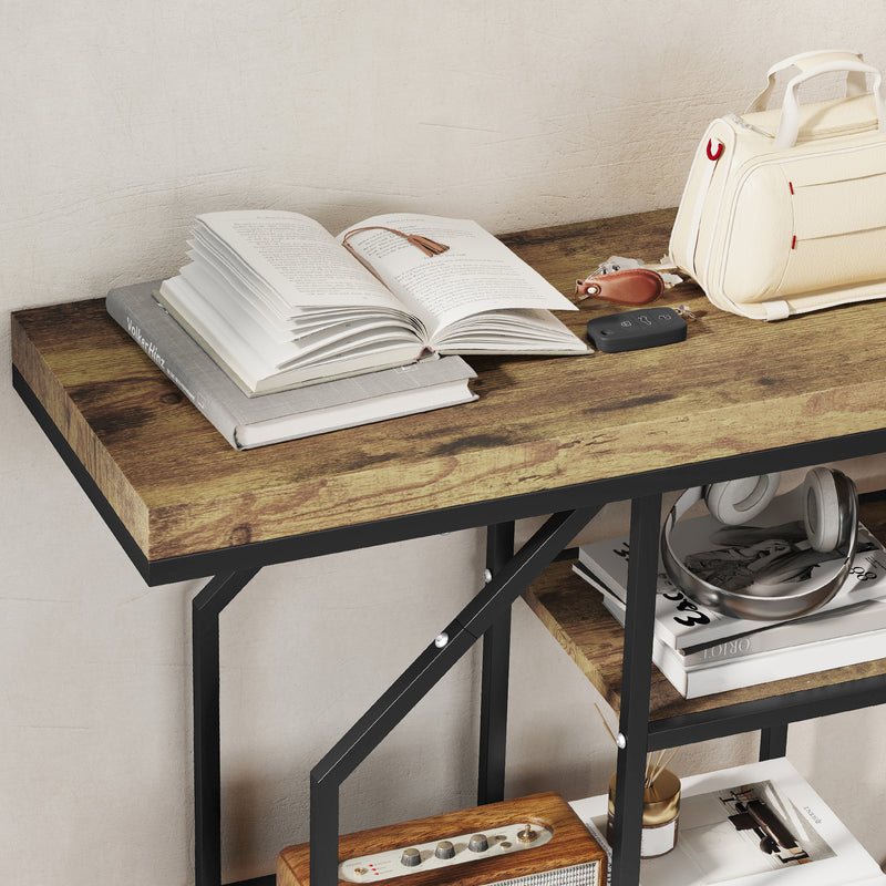 4 Tier Industrial Console Table With Storage Shelves For Hallway Or Living Room Rustic Brown AOSOM