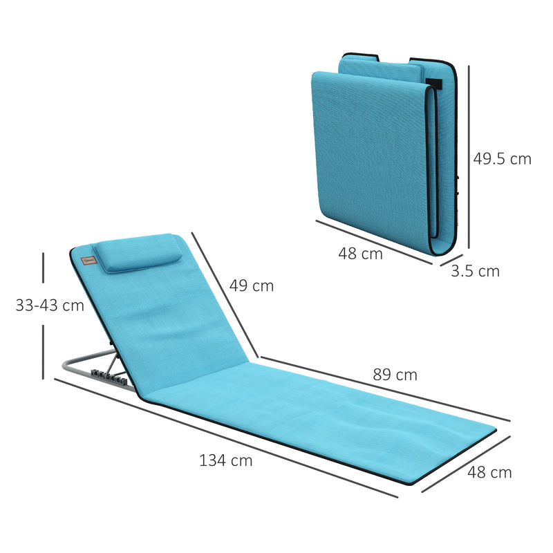 Set of 2 Blue Reclining Beach Chairs with Metal Frames for Garden Camping or Travel