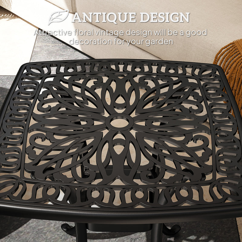 Black Cast Aluminium Garden Table with Umbrella Hole and Anti-Slip Feet by Outsunny