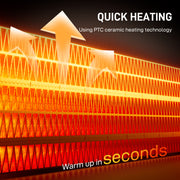 1500W Ceramic Electric Fan Heater With Oscillation and Flame Effect For Bedrooms White