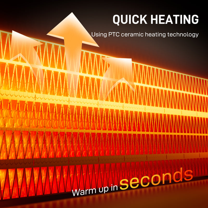 1500W Ceramic Electric Fan Heater With Oscillation and Flame Effect For Bedrooms White