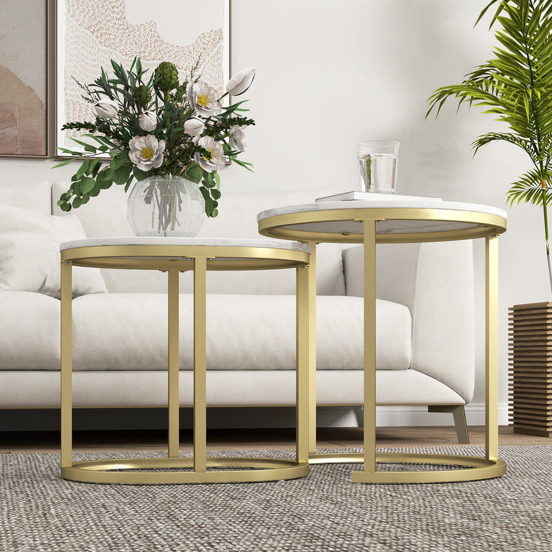 Marble Effect Nesting Tables Gold and White Space Saving Design by HOMCOM