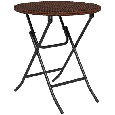 Round Foldable Rattan Garden Coffee Table with Metal Frame for Lawn or Patio Mixed Brown