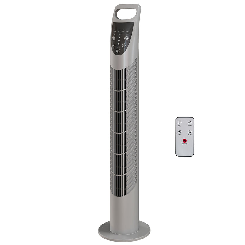 Tower Fan for Small Rooms with Quiet Operation and Remote Control Grey AOSOM