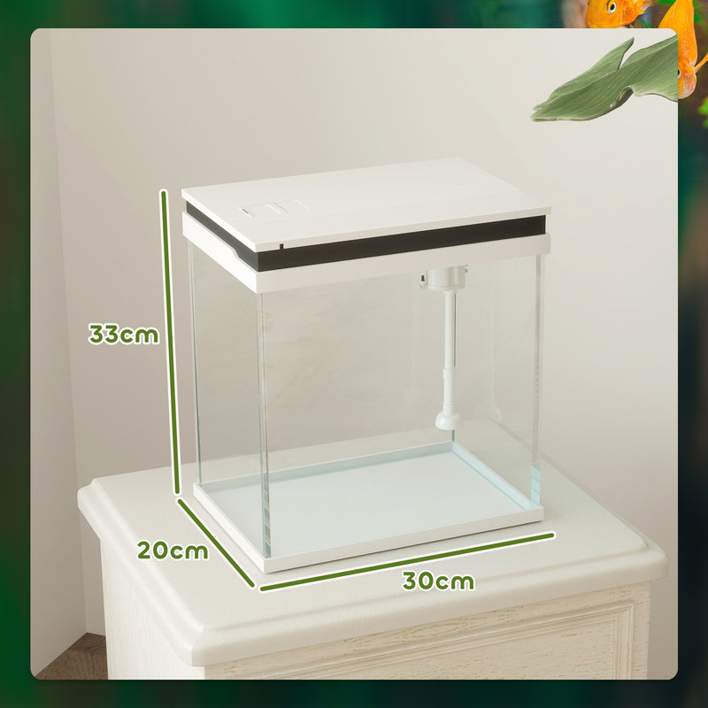 14L Glass Fish Tank with Filter System LED Lights and Water Pump White by PawHut AOSOM