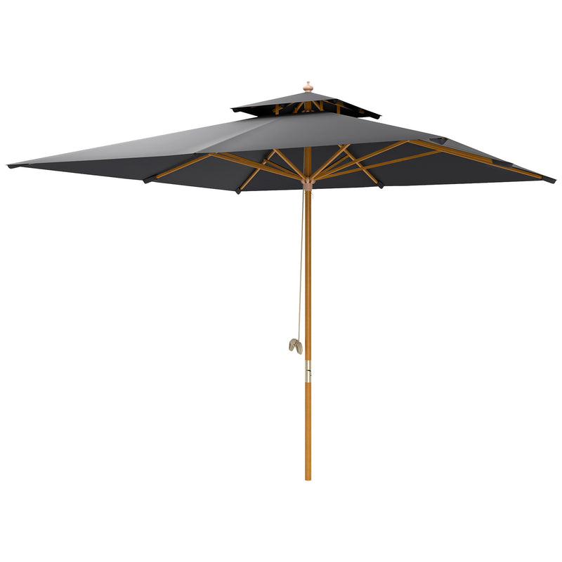 Black 3x3m Garden Parasol with Double Tier Canopy for Sun Protection by Outsunny