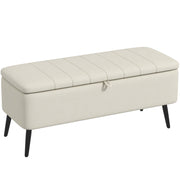 Cream White Linen Look Storage Ottoman Bench 92 x 31cm by HOMCOM