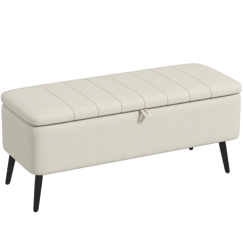 Cream White Linen Look Storage Ottoman Bench 92 x 31cm by HOMCOM