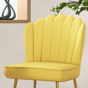 Set of 2 Shell Accent Chairs with Velvet Upholstery Ideal for Living Room or Bedroom Yellow