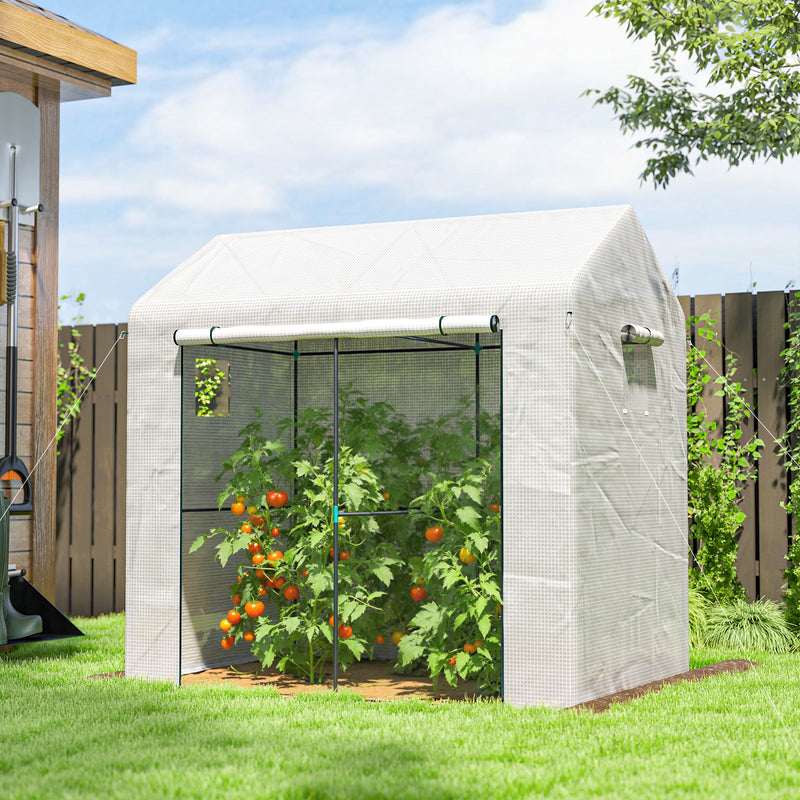 Two-Room Walk-In Greenhouse with Roll-Up Door & Mesh Windows – 140 x 200cm Outsunny