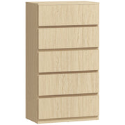 Chest of Drawers with 5 Spacious Handleless Drawers for Bedroom Storage Natural Wood AOSOM