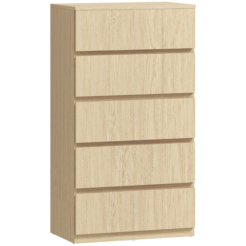 Chest of Drawers with 5 Spacious Handleless Drawers for Bedroom Storage Natural Wood AOSOM