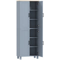 Freestanding Kitchen Pantry Cabinet with Adjustable Shelves for Storage, Grey Wood Effect