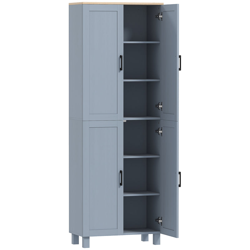 Freestanding Kitchen Pantry Cabinet with Adjustable Shelves for Storage, Grey Wood Effect