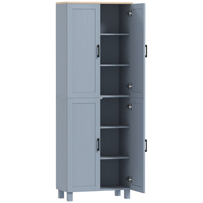 Freestanding Kitchen Pantry Cabinet with Adjustable Shelves for Storage, Grey Wood Effect