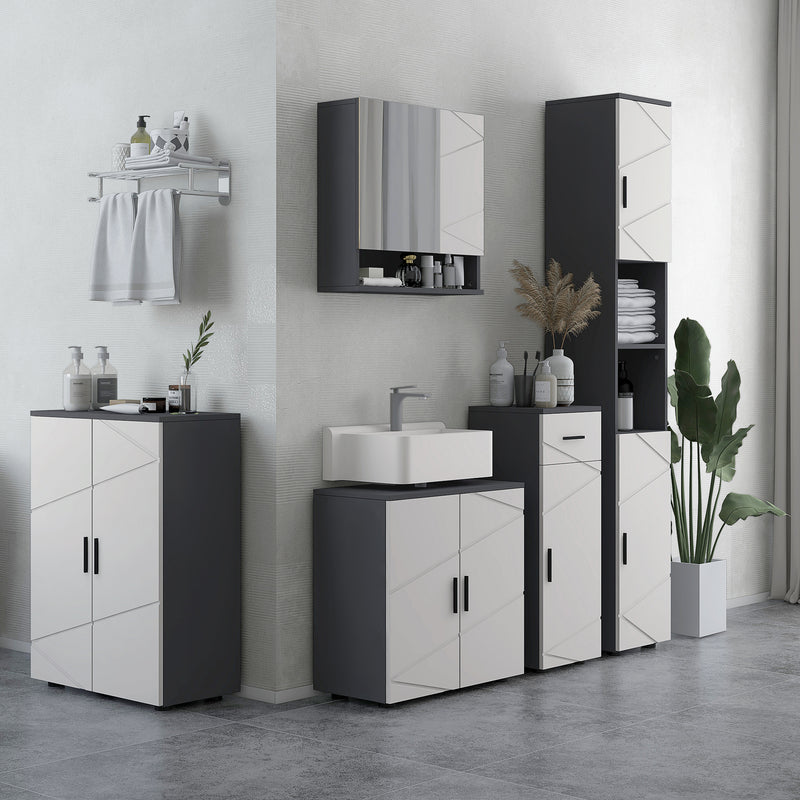 Under Sink Bathroom Cabinet with Shelf and Double Doors for Basin Storage Light Grey AOSOM