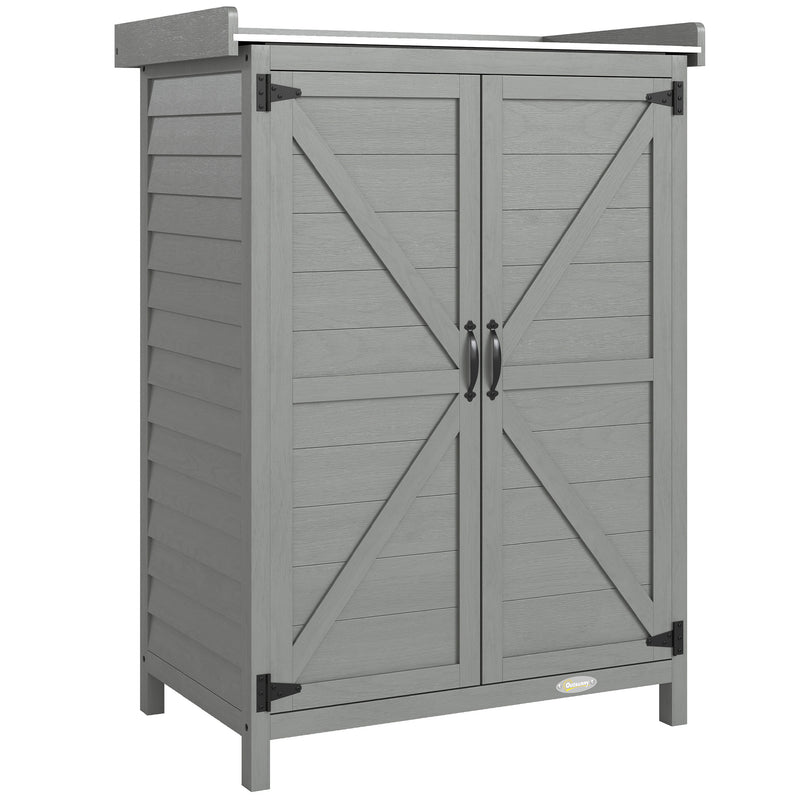 Potting Station with Storage Cabinet & Galvanised Steel Top for Organising Garden Tools and Supplies, Grey Outsunny