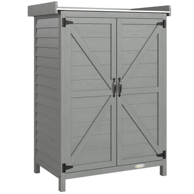 Potting Station with Storage Cabinet & Galvanised Steel Top for Organising Garden Tools and Supplies, Grey Outsunny