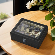 10 Slot Watch Box Organiser with Glass Lid and Removable Cushions for Men by Songmics