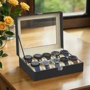10 Slot Watch Box Organiser with Glass Lid and Removable Cushions for Men by Songmics