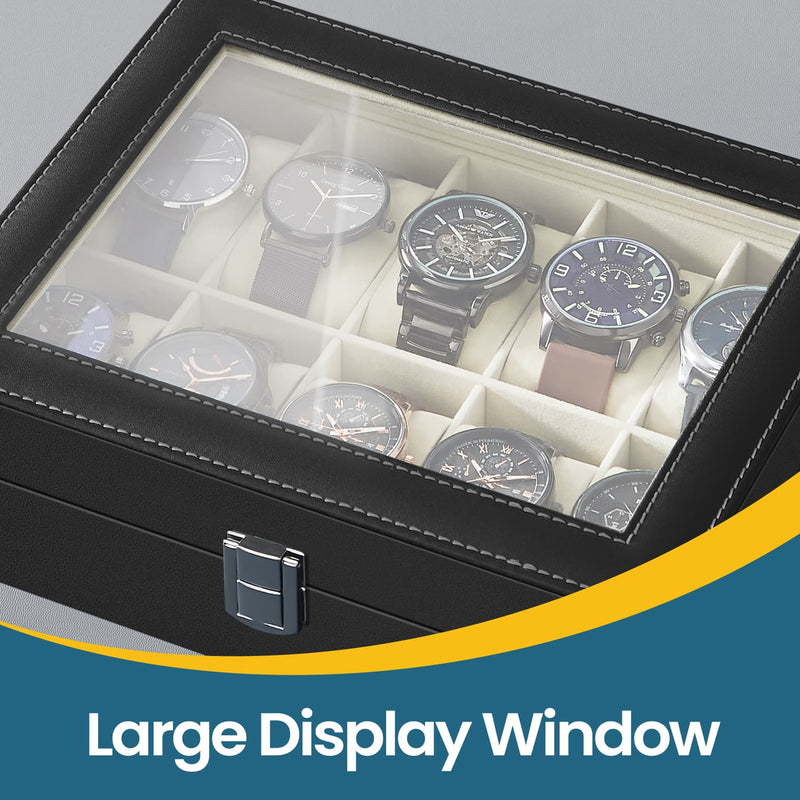 10 Slot Watch Box Organiser with Glass Lid and Removable Cushions for Men by Songmics