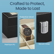 10 Slot Watch Box Organiser with Glass Lid and Removable Cushions for Men by Songmics