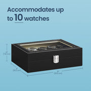 10 Slot Watch Box Organiser with Glass Lid and Removable Cushions for Men by Songmics