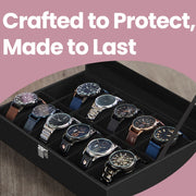 Lockable 12 Slot Watch Box with Glass Lid and Drawer for Organised Storage by Songmics