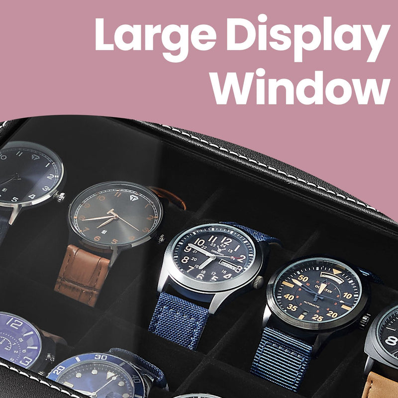 Lockable 12 Slot Watch Box with Glass Lid and Drawer for Organised Storage by Songmics