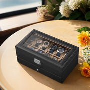 Lockable 12 Slot Watch Box with Glass Lid and Drawer for Mens Accessories by Songmics