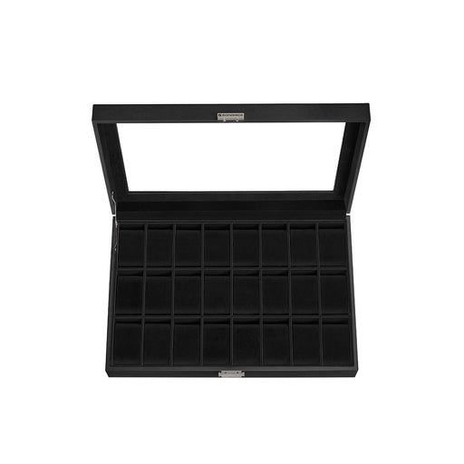 Lockable Black Watch Box with 24 Slots and Glass Lid for Display and Storage by Songmics