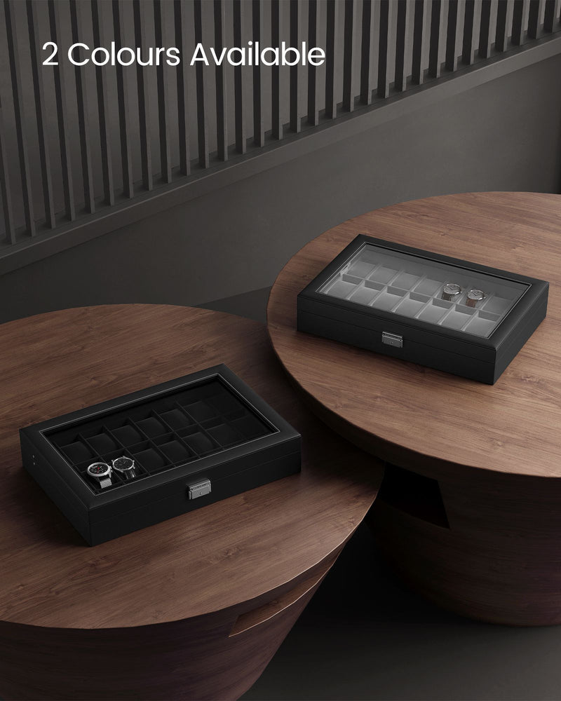 Lockable Black Watch Box with 24 Slots and Glass Lid for Display and Storage by Songmics