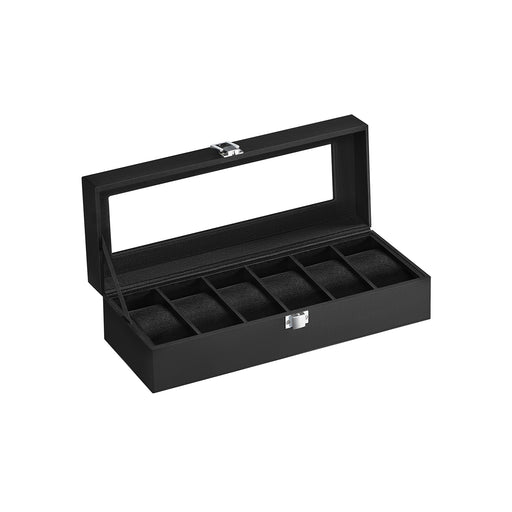 Six Slot Watch Box with Glass Lid Organiser for Men and Women by Songmics