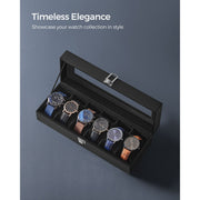 Six Slot Watch Box with Glass Lid Organiser for Men and Women by Songmics