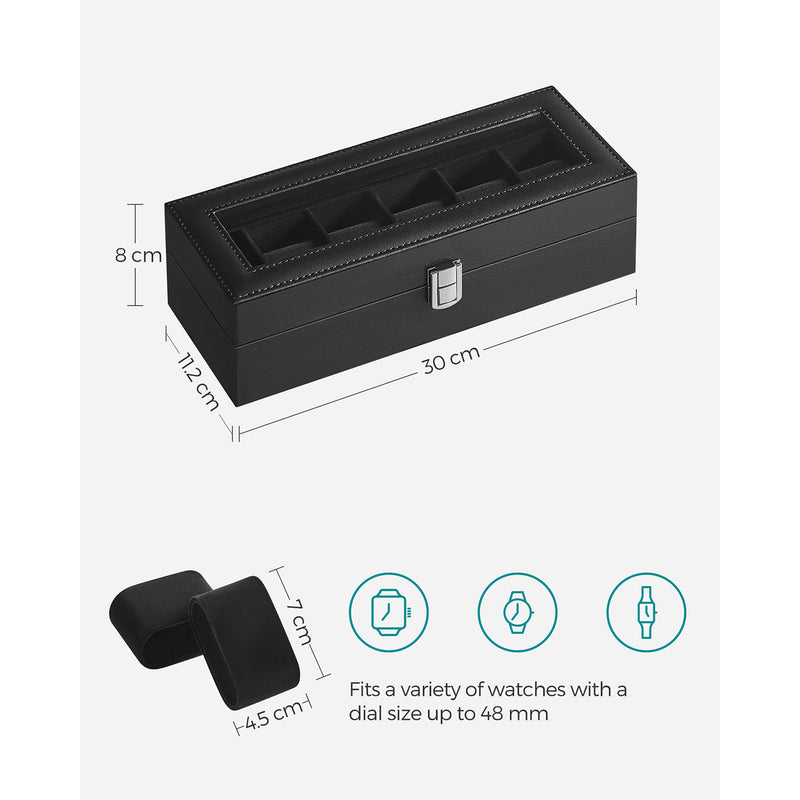 Six Slot Watch Box with Glass Lid Organiser for Men and Women by Songmics