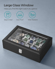 Black 12 Slot Watch Box Organizer with Glass Lid and Soft Lining for Men by SONGMICS