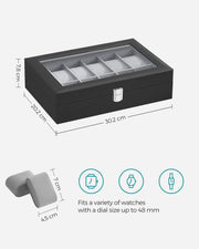 Black 12 Slot Watch Box Organizer with Glass Lid and Soft Lining for Men by SONGMICS