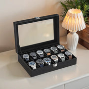 12 Slot Watch Box Organiser with Glass Lid and Removable Cushions for Men by Songmics